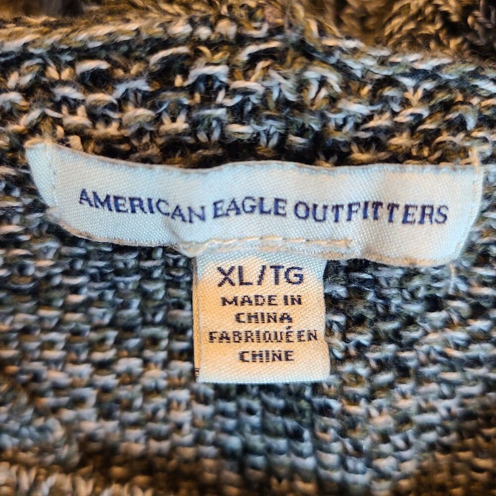 American Eagle Black White Marled Open Knit Shoulder Sleeves Hooded Sweater XL - Picture 5 of 15